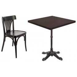 Ensemble 5 tables fonte et plateau Tavola stratifié 70x70 cm et 10 chaises New Orléans Courbé
