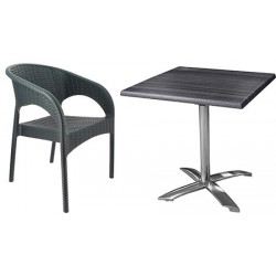 Ensemble 5 tables Pied Ugine basculant alu plateau Werzalit 70 x 70 cm et 10 fauteuils Panama