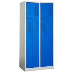 Vestiaire monobloc porte en L gris et bleu 4 cases L80 x P50 x H180 cm