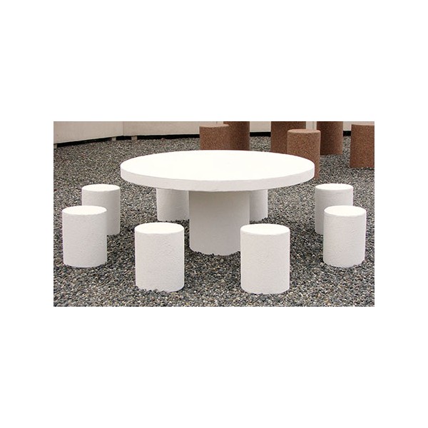 Table pique-nique et 8 tabourets enfants en béton blanc