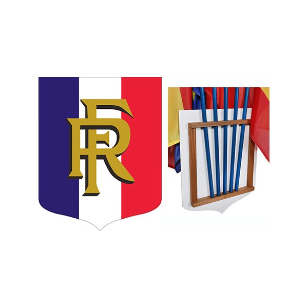 Ecusson porte-drapeaux PVC et bois tricolore RF 40 x 50 cm