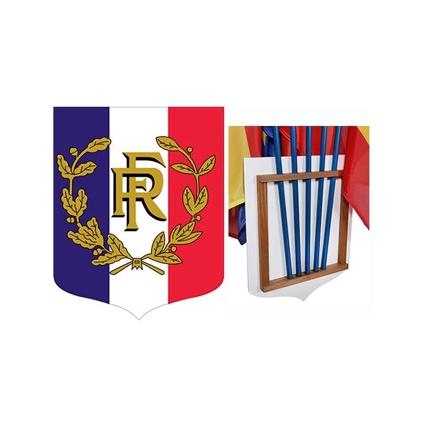 Ecusson porte-drapeaux PVC et bois tricolore RF et palmes 40 x 50 cm