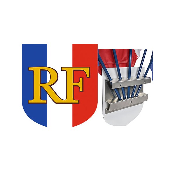 Ecusson porte-drapeaux aluminum tricolore RF 39 x 45 cm