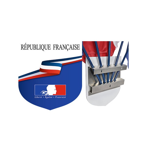 Ecusson porte-drapeaux aluminum tricolore "REPUBLIQUE FRANCAISE" 39 x 45 cm