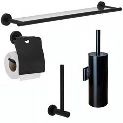 Kit accessoires de salles de bain Classic Black : portes-papiers + porte brosse + barre droite + tablette