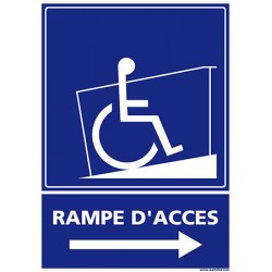 Panneau signalétique d'accessibilité PMR "RAMPE D'ACCES à droite" L15 x H21 cm