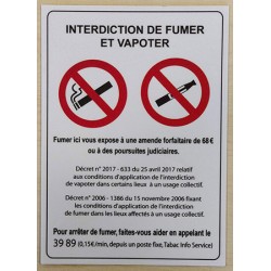 Lot de 5 plaques "interdiction de fumer ou vapoter" A5 150 x 210 mm