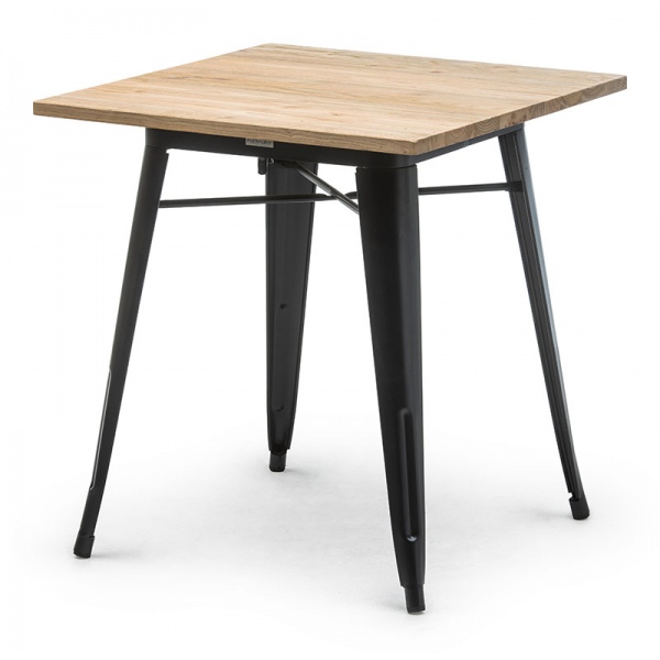 Table de restaurant Atelier en acier noir et plateau bois 70 x 70 cm