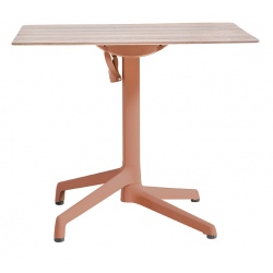 Lot de 2 tables Cannes rabattable et encastrable pied simple terracotta plateau HPL bois walnut 79x79 cm