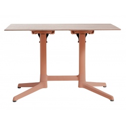 Lot de 2 tables Cannes rabattable et encastrable pied double terracotta plateau HPL bois walnut 110x69 cm