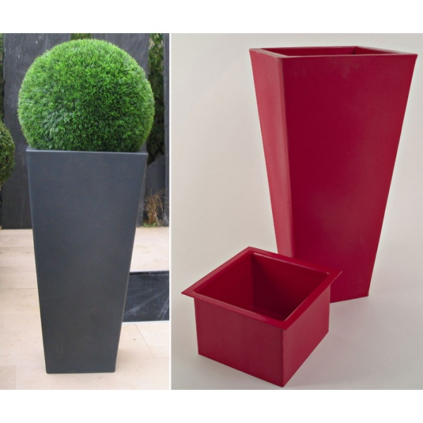 Pot décoratif design carré 60x60xH119 cm avec bac 74L