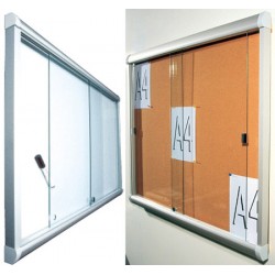 Vitrine intérieure à porte coulissante en verre fond liège 24 A4 (103x176 cm)