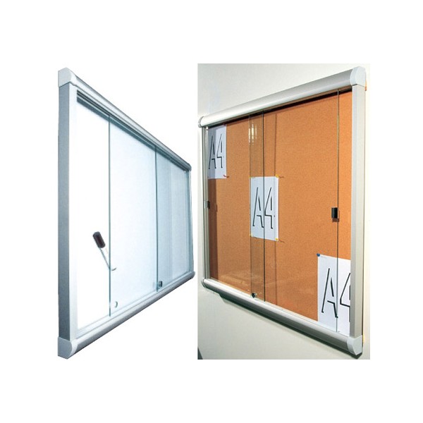 Vitrine intérieure à porte coulissante en verre fond liège 21 A4 (103x155 cm)