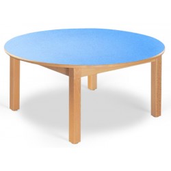 Table maternelle ronde Lola hêtre vernis mélaminé PVC diam. 120 cm TC à T3