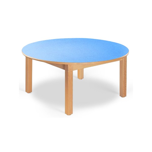 Table maternelle ronde Lola hêtre vernis mélaminé PVC diam. 120 cm TC à T3