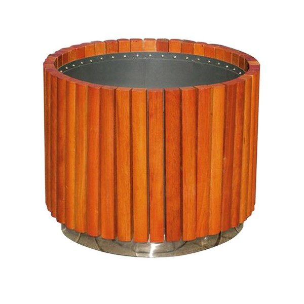 Jardinière bois exotique avec bac inox diamètre 67xH54 cm