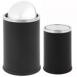 Corbeille à papier ronde avec couvercle basculant noir et inox 10L