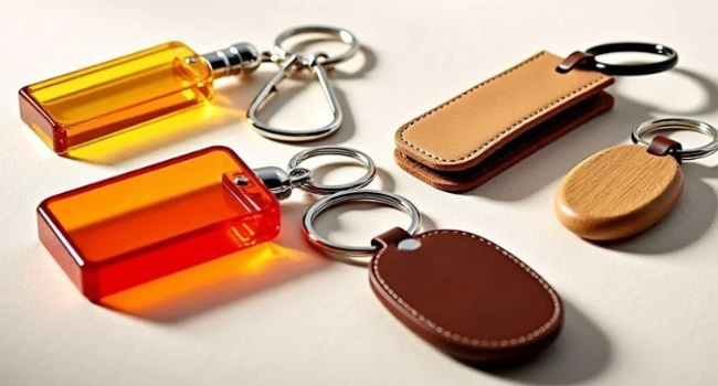 Sélection de matériaux porte-clé hôtel en bois, métal et plastique pour établissements hôteliers