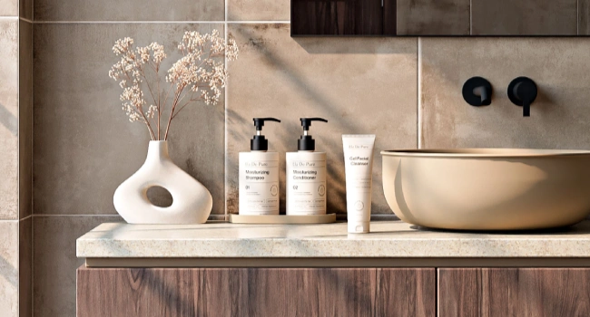 gamme de produits d'accueil hôtel disposés élégamment en chambre