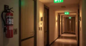 dispositif de prévention incendie hôtel avec extincteurs et détecteurs de fumée conformes aux normes ERP