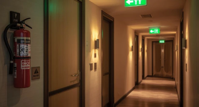 dispositif de prévention incendie hôtel avec extincteurs et détecteurs de fumée conformes aux normes ERP