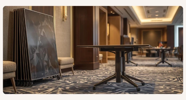 table rabattable mobile équipée de roulettes pour salle petit-déjeuner d'hôtel